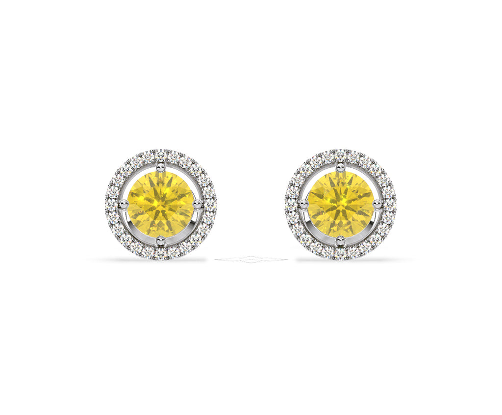 Ella Yellow Lab Diamond 2.45ct Halo Earrings in 18K White Gold - Elara Collection