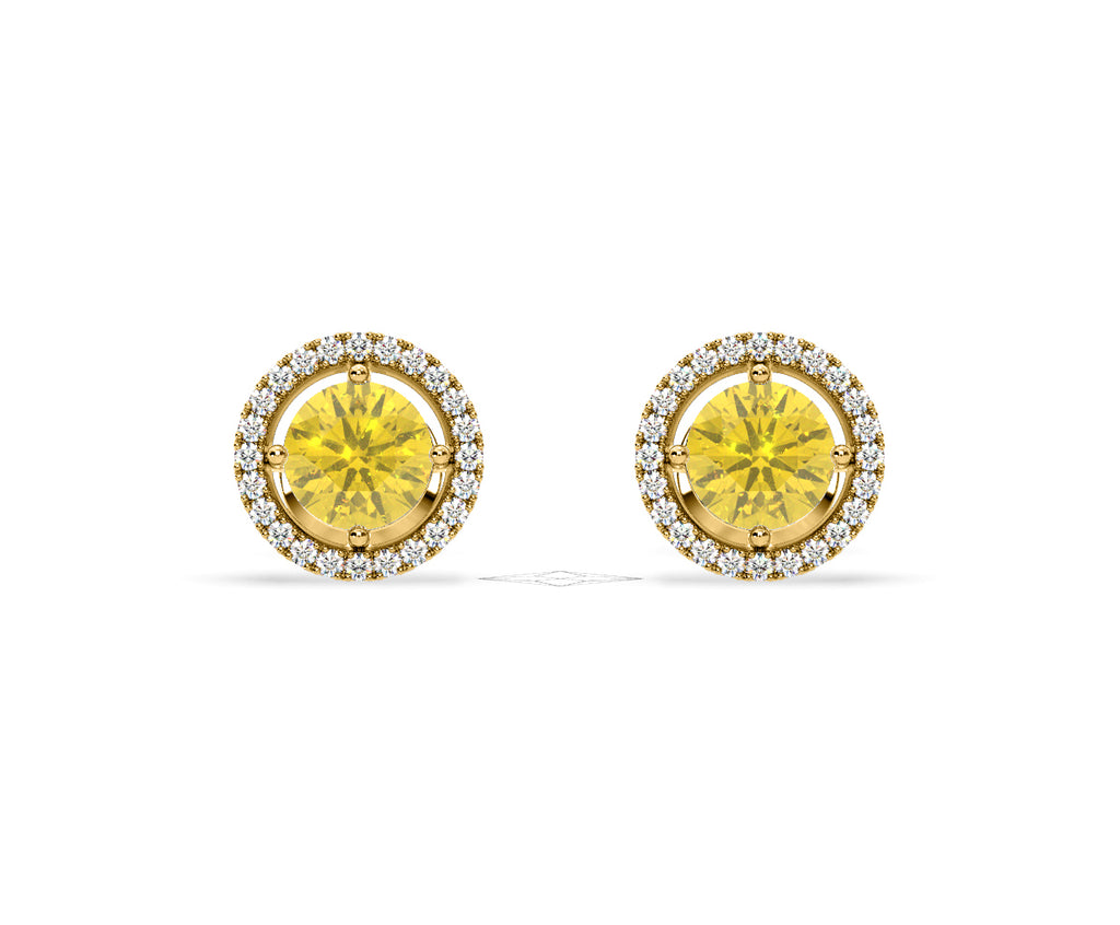 Ella Yellow Lab Diamond 2.45ct Halo Earrings in 18K Yellow Gold - Elara Collection