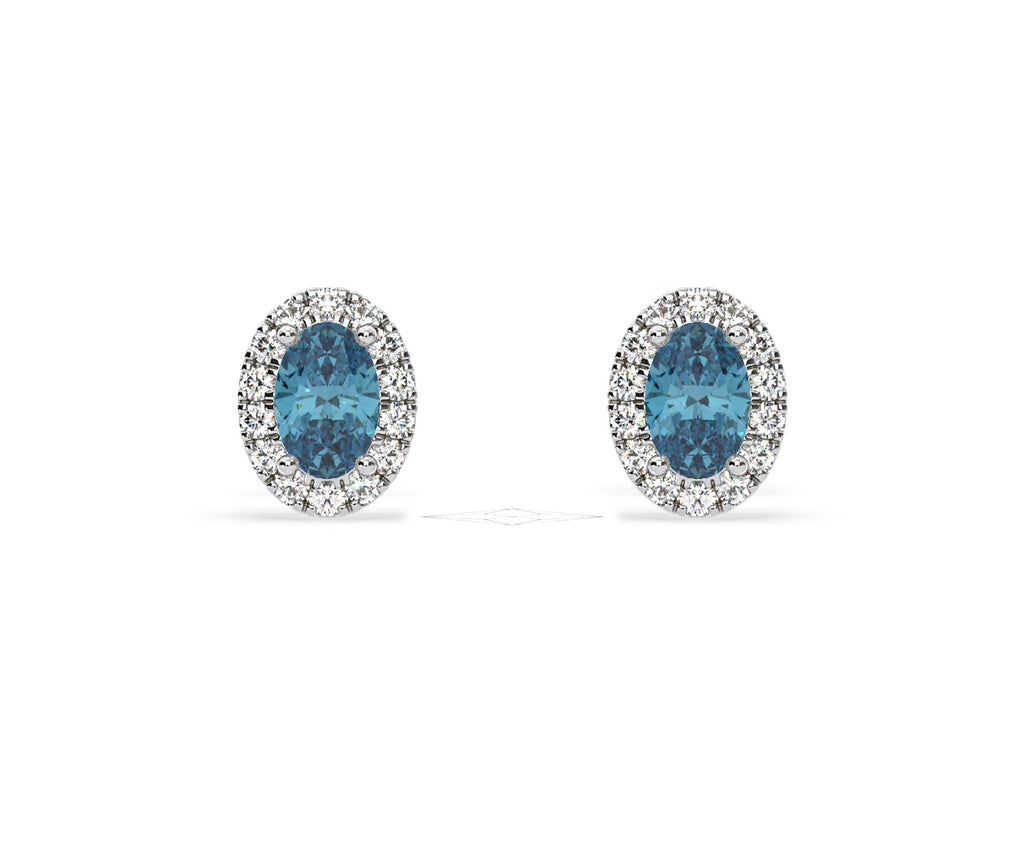 Georgina Blue Lab Diamond 1.34ct Oval Halo Earrings in 18K White Gold - Elara Collection