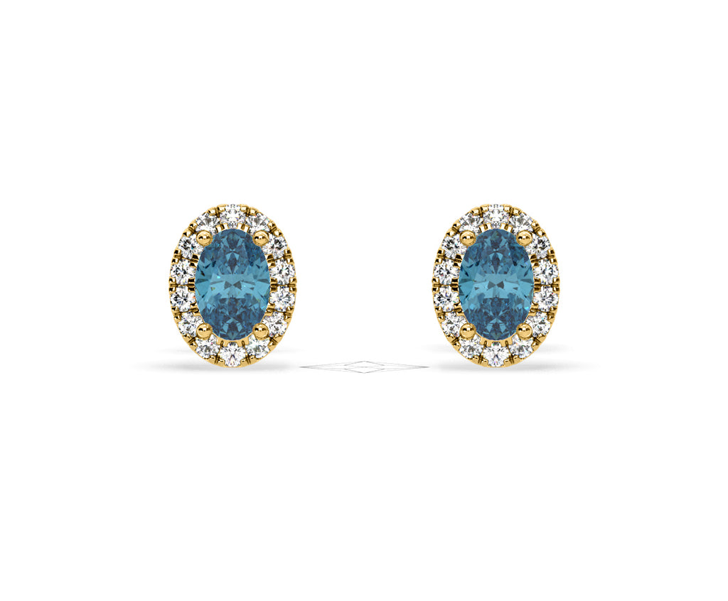 Georgina Blue Lab Diamond 1.34ct Oval Halo Earrings in 18K Gold - Elara Collection