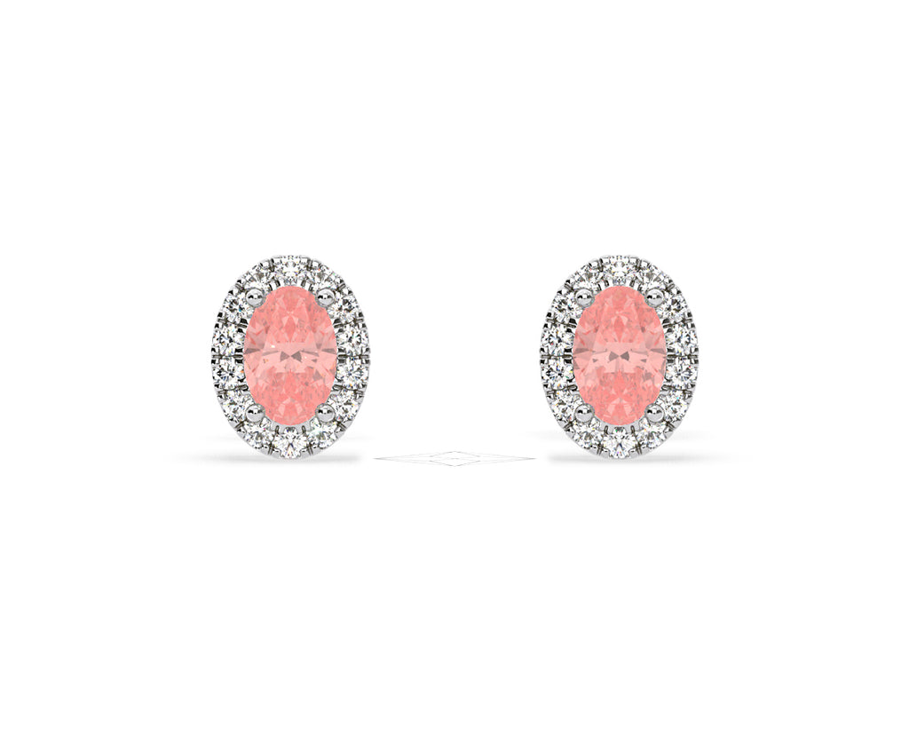 Georgina Pink Lab Diamond 1.34ct Oval Halo Earrings in 18K White Gold - Elara Collection