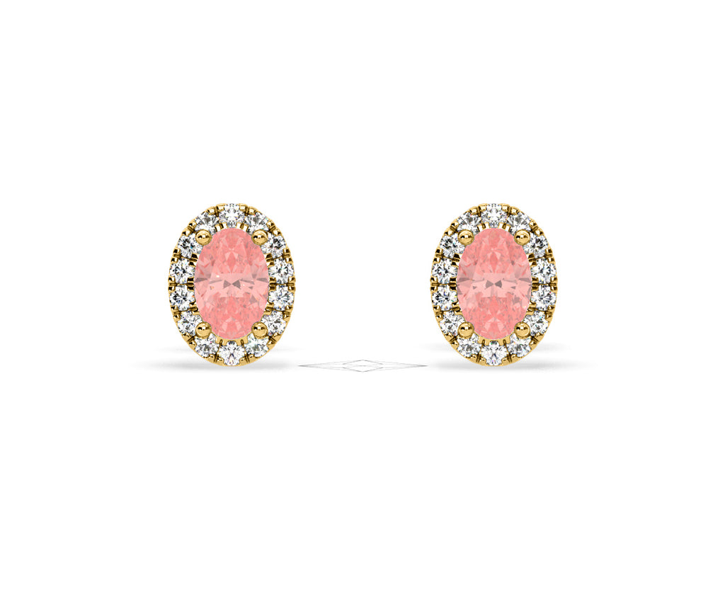 Georgina Pink Lab Diamond 1.34ct Oval Halo Earrings in 18K Gold - Elara Collection