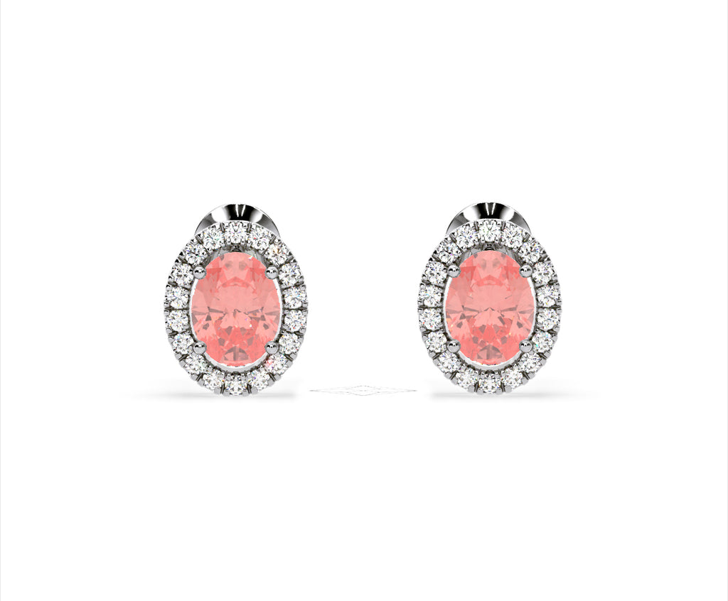 Georgina Pink Lab Diamond 2.45ct Oval Halo Earrings in 18K White Gold - Elara Collection