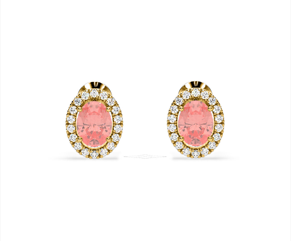 Georgina Pink Lab Diamond 2.45ct Oval Halo Earrings in 18K Gold - Elara Collection