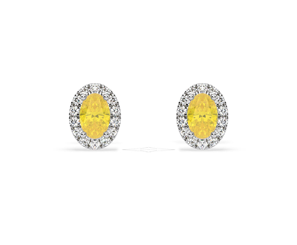 Georgina Yellow Lab Diamond 1.34ct Oval Halo Earrings in 18K White Gold - Elara Collection