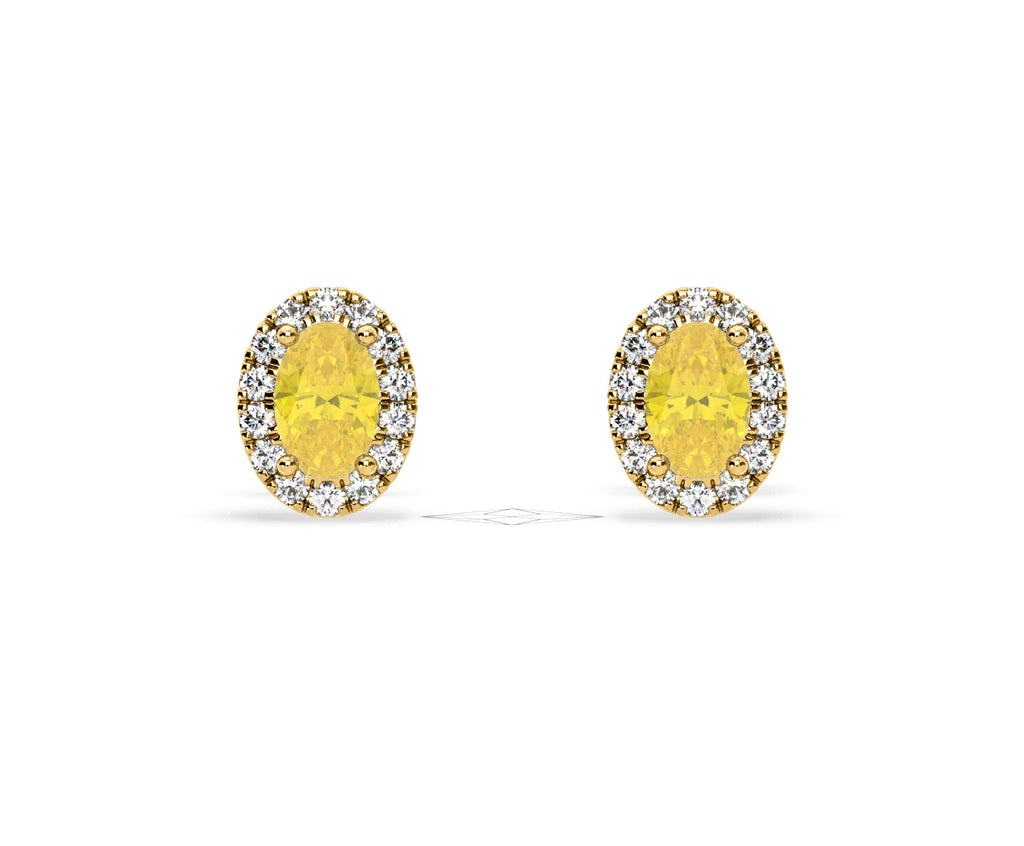 Georgina Yellow Lab Diamond 1.34ct Oval Halo Earrings in 18K Gold - Elara Collection