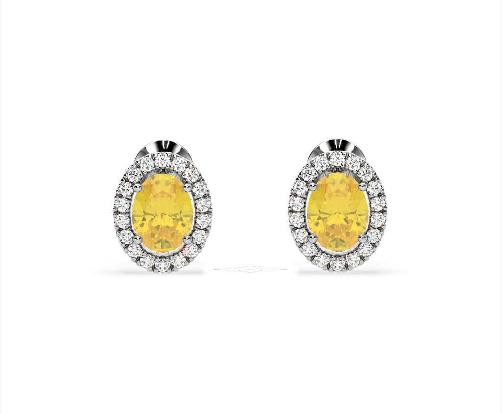 Georgina Yellow Lab Diamond 2.45ct Oval Halo Earrings in 18K White Gold - Elara Collection