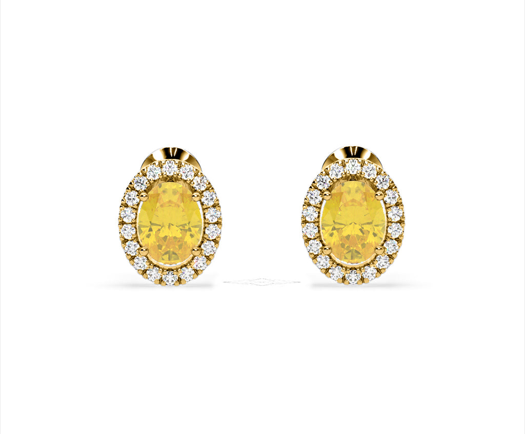 Georgina Yellow Lab Diamond 2.45ct Oval Halo Earrings in 18K Gold - Elara Collection