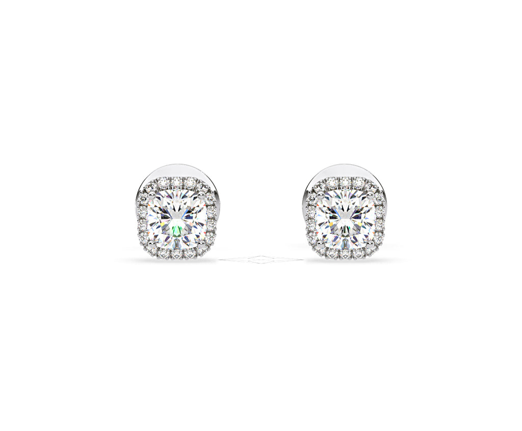 Beatrice Cushion Cut Lab Diamond Halo Earrings 1.30ct in 18K White Gold F/VS1