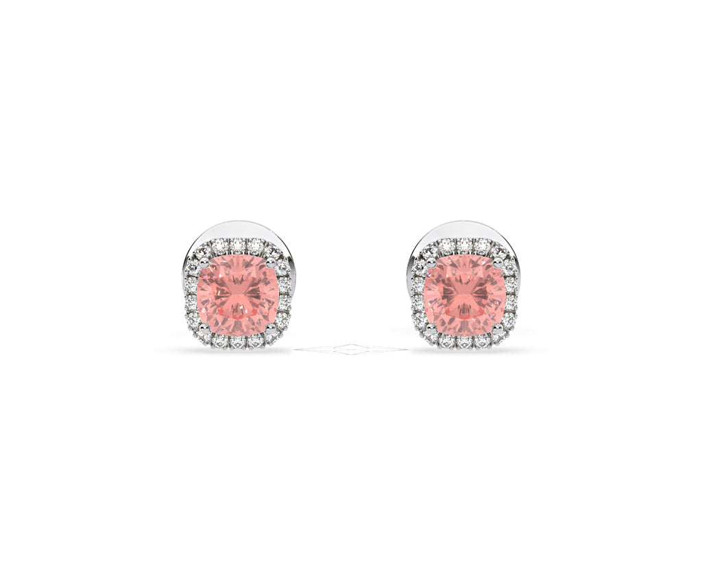 Beatrice Pink Lab Diamond Cushion Cut 1.30ct Halo Earrings in 18K White Gold - Elara Collection