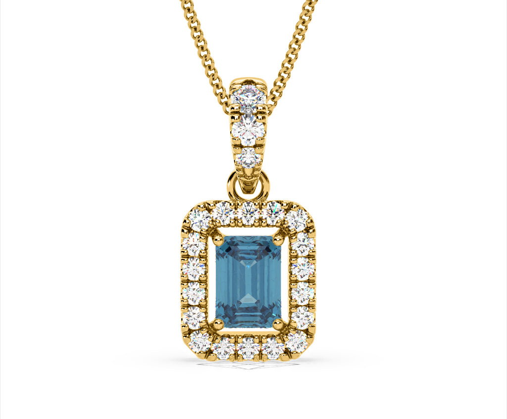 Annabelle Blue Lab Diamond Emerald Cut Halo Necklace 1.38ct in 18KGold - Elara Collection