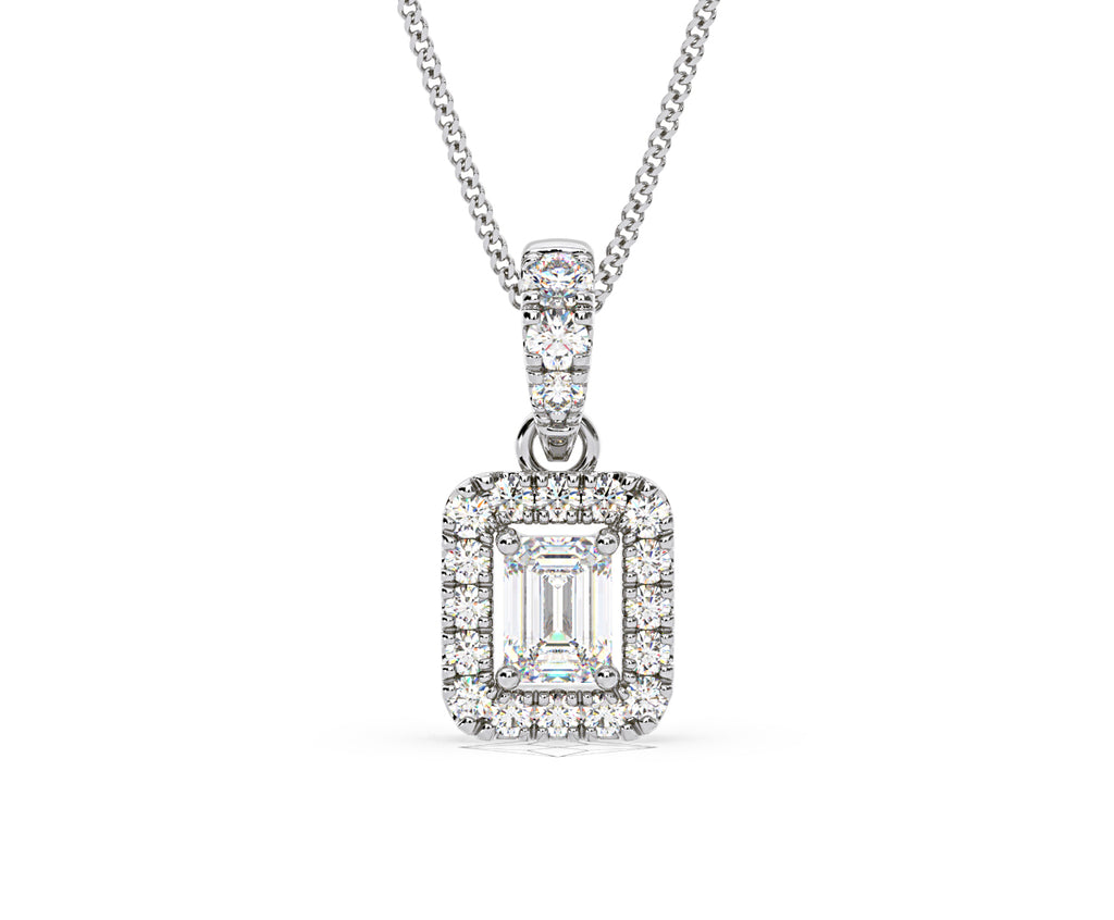 Ella 18K White Gold Diamond Emerald Cut Pendant 0.70ct G/VS