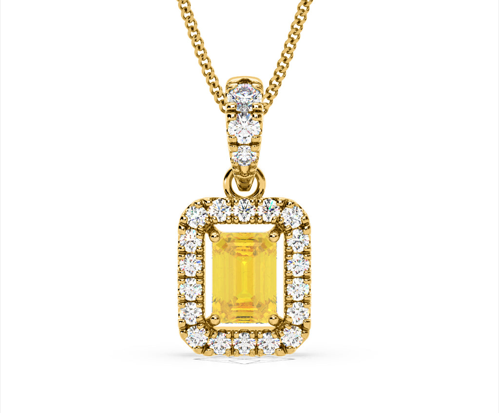 Annabelle Yellow Lab Diamond Emerald Cut Halo Necklace 1.38ct in 18KGold - Elara Collection