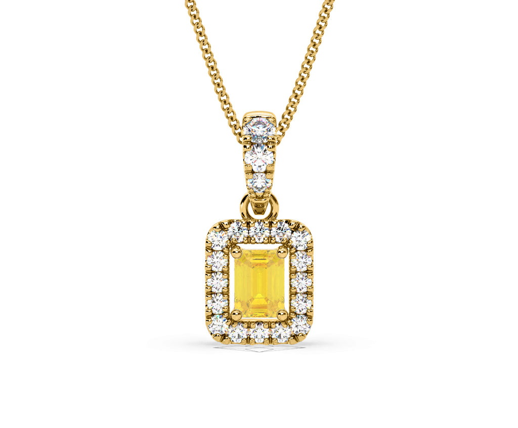 Annabelle Yellow Lab Diamond Emerald Cut Halo Necklace 0.70ct in 18KGold - Elara Collection