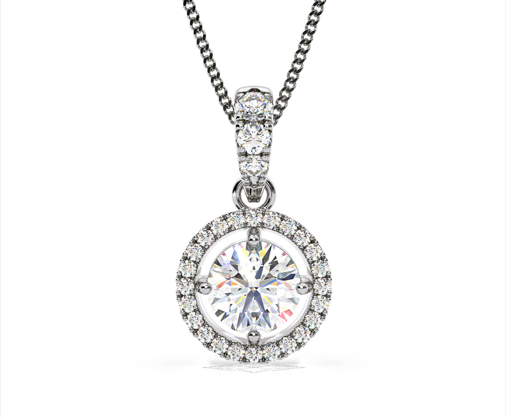 Ella Lab Diamond Halo Necklace in 18K White Gold 1.30ct F/VS1