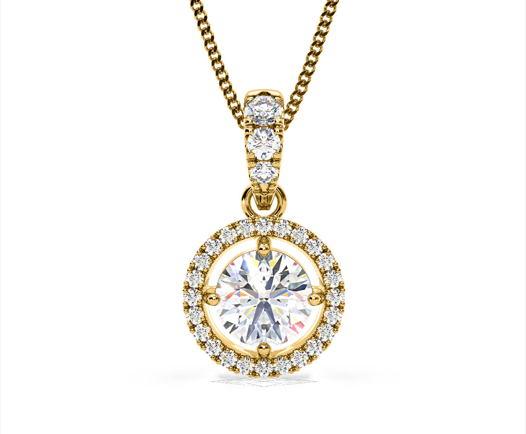 Ella Lab Diamond Halo 1.38ct Pendant Necklace in 18K Yellow Gold F/VS1