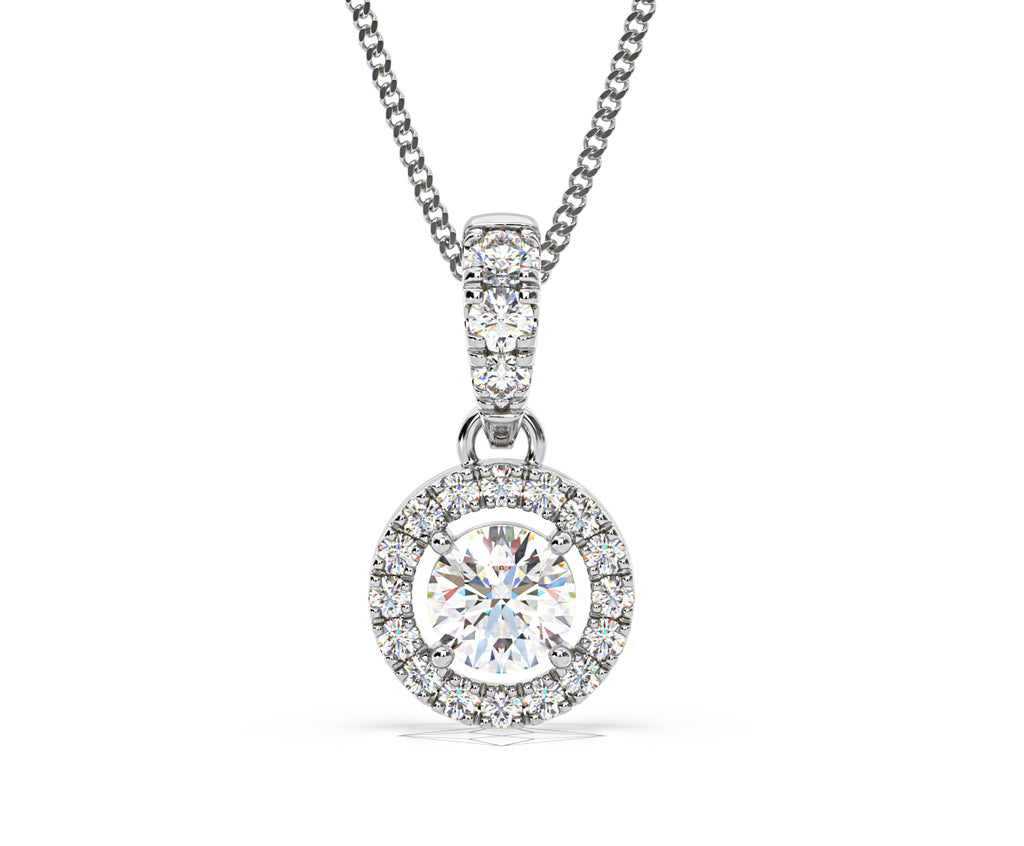 Ella Lab Diamond Halo Necklace in 18K White Gold 0.71ct G/VS1