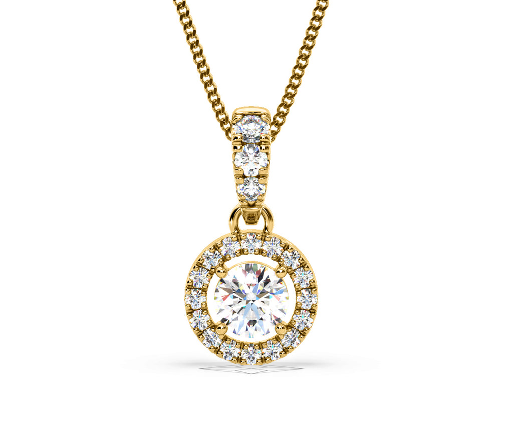 Ella Lab Diamond Halo 0.71ct Pendant Necklace in 18K Yellow Gold F/VS1