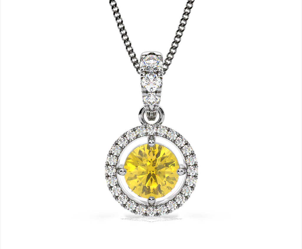 Ella Yellow Lab Diamond 1.38ct Pendant Necklace in 18K White Gold - Elara Collection