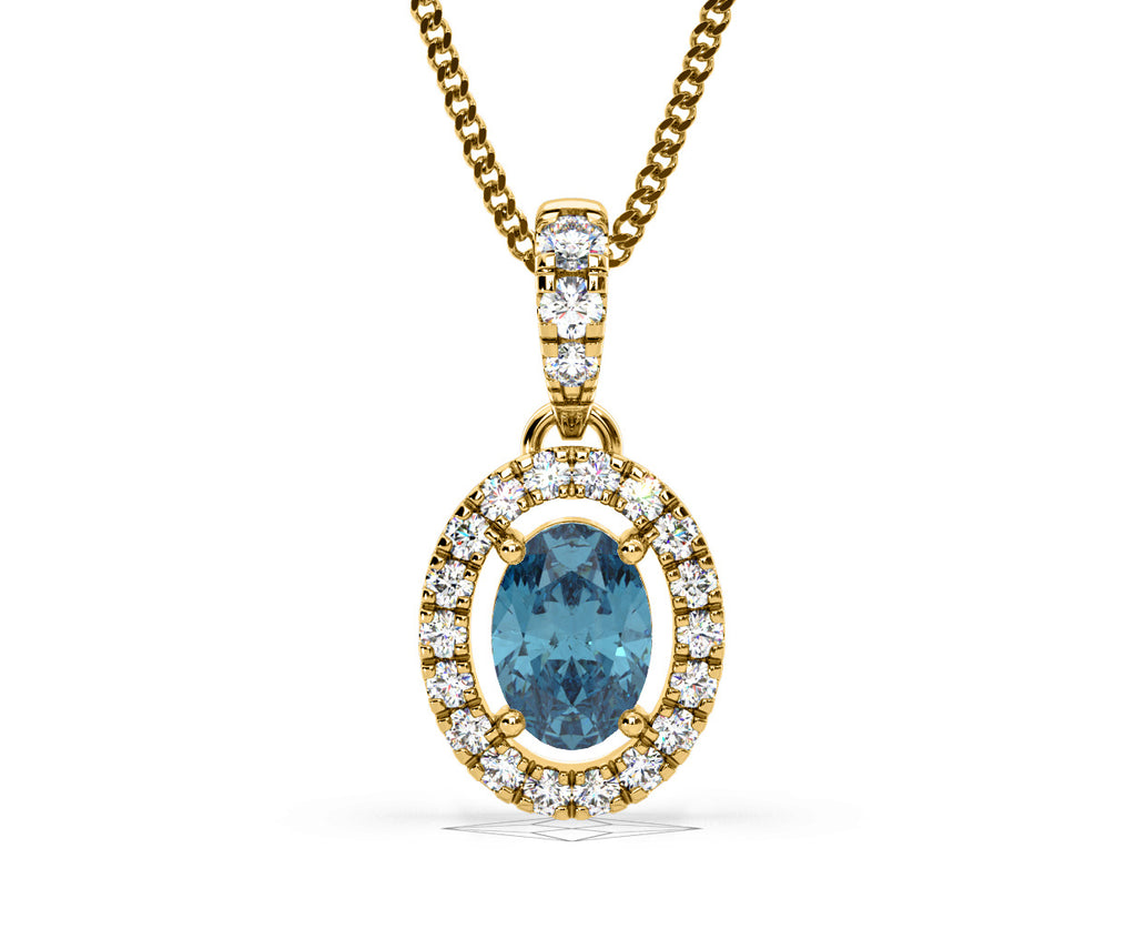 Georgina Blue Lab Diamond Oval Halo Necklace 0.70ct in 18KGold - Elara Collection