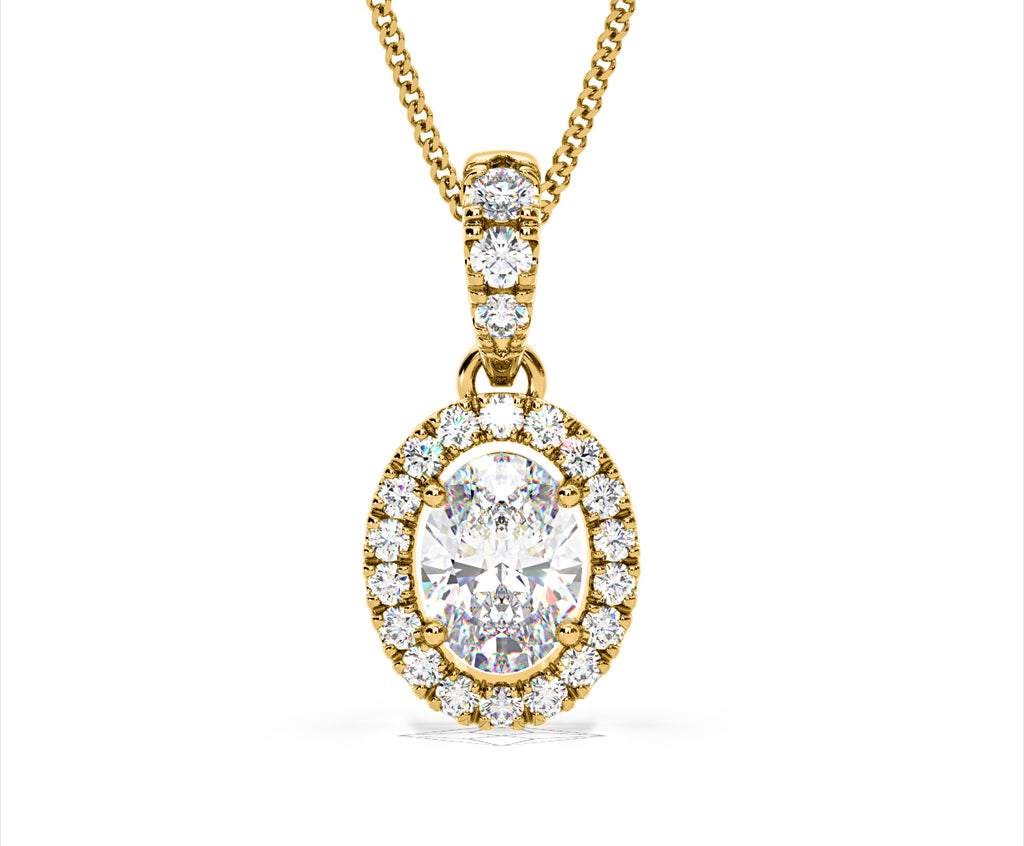 Georgina Oval Lab Diamond Halo Pendant Necklace 1.38ct in 18K Yellow Gold F/VS1