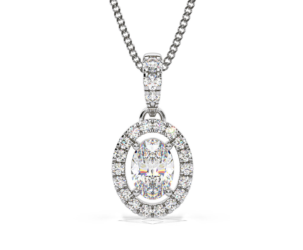 Georgina Oval Lab Diamond Halo Pendant Necklace 0.70ct in 18K White Gold F/VS1