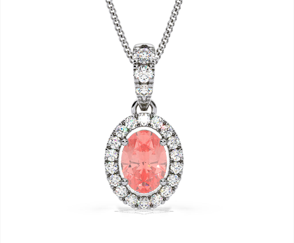 Georgina Pink Lab Diamond Oval Halo Necklace 1.38ct in 18K White Gold - Elara Collection