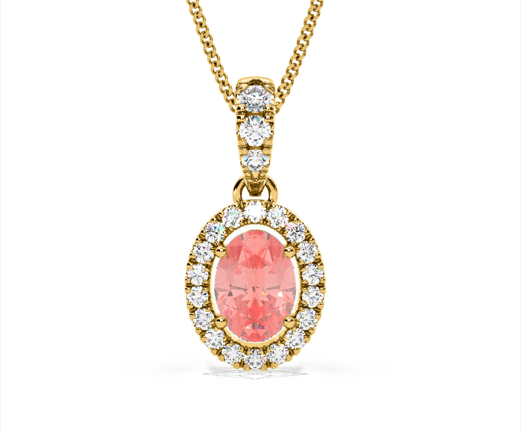 Georgina Pink Lab Diamond Oval Halo Necklace 1.38ct in 18KGold - Elara Collection