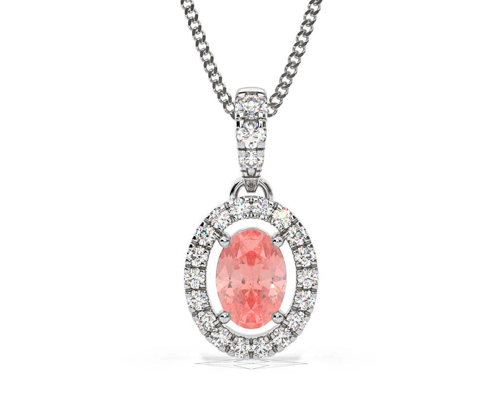 Georgina Pink Lab Diamond Oval Halo Necklace 0.70ct in 18K White Gold - Elara Collection