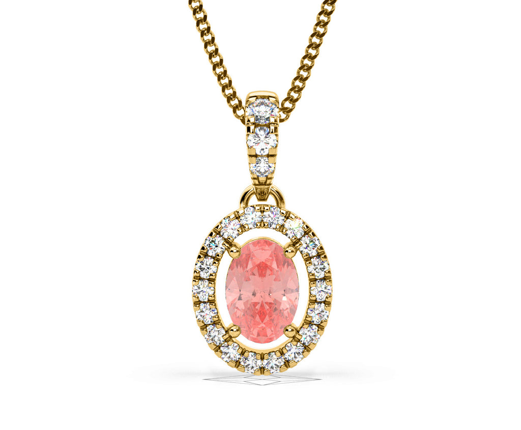 Georgina Pink Lab Diamond Oval Halo Necklace 0.70ct in 18KGold - Elara Collection