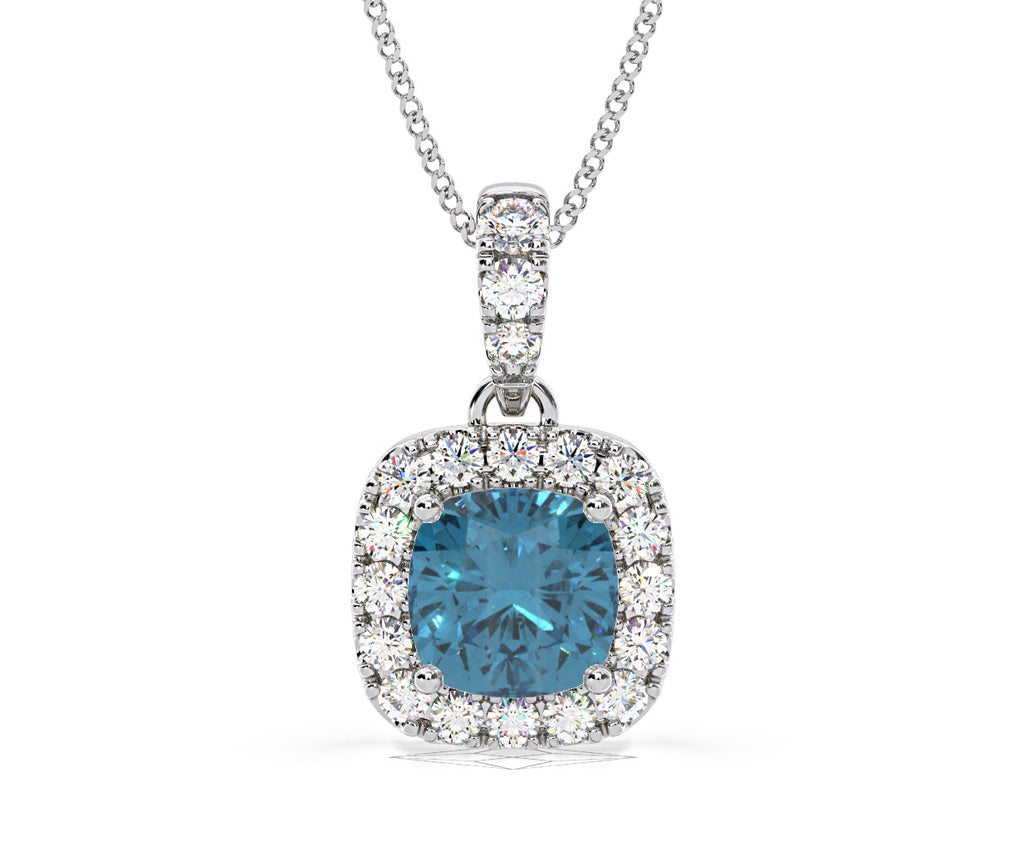 Beatrice Blue Lab Diamond Cushion Cut Necklace 1.38ct in 18K White Gold - Elara Collection