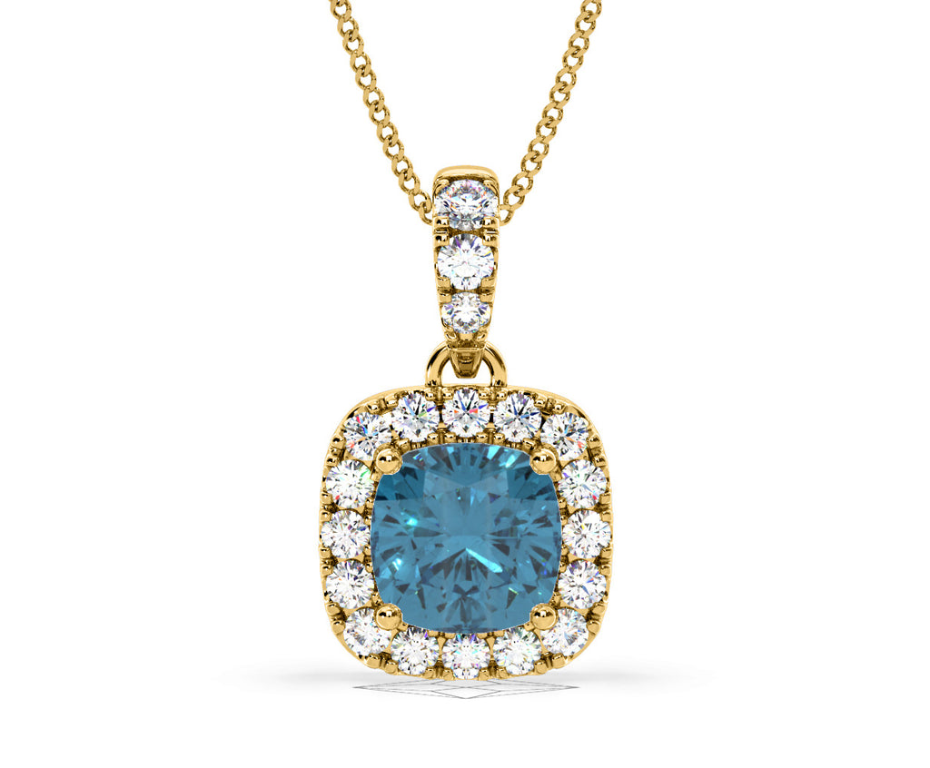 Beatrice Blue Lab Diamond Cushion Cut Necklace 1.38ct in 18K Gold - Elara Collection