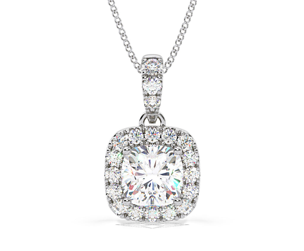 Beatrice Cushion Cut Lab Diamond Pendant Necklace 1.38ct in 18K White Gold F/VS1