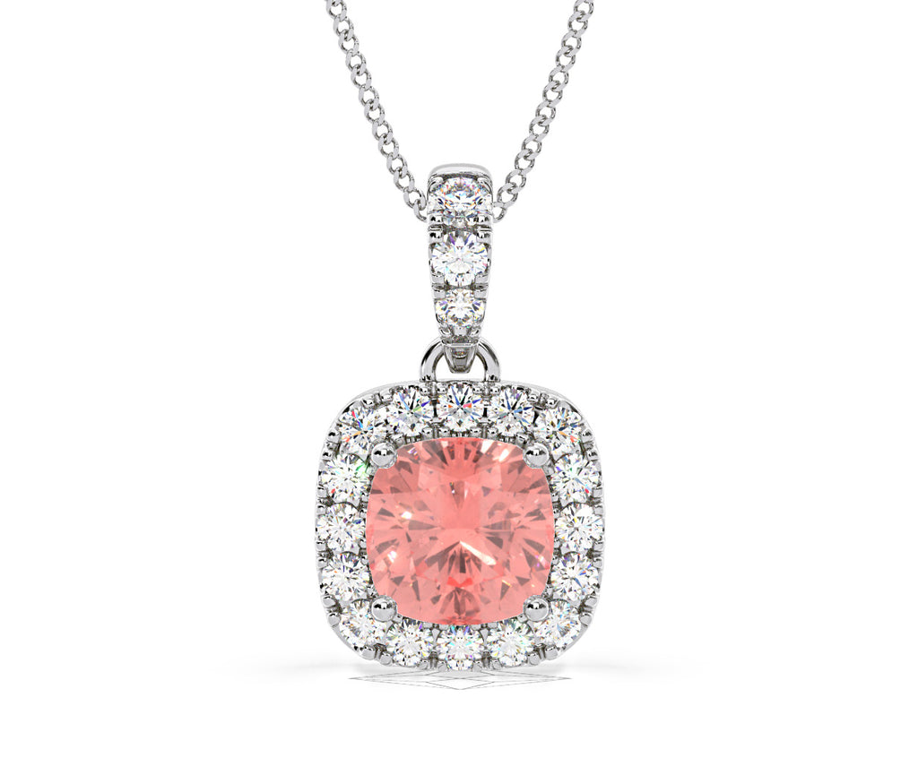 Beatrice Pink Lab Diamond Cushion Cut Necklace 1.38ct in 18K White Gold - Elara Collection