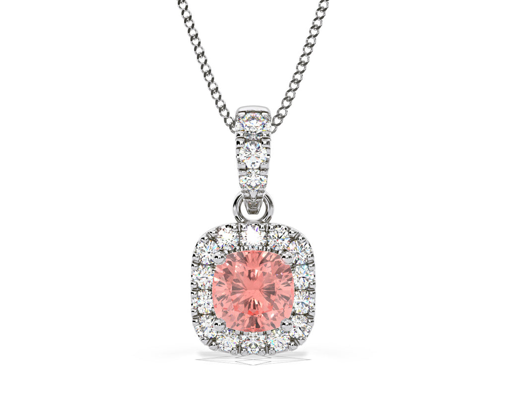 Beatrice Pink Lab Diamond Cushion Cut Necklace 0.70ct in 18K White Gold - Elara Collection