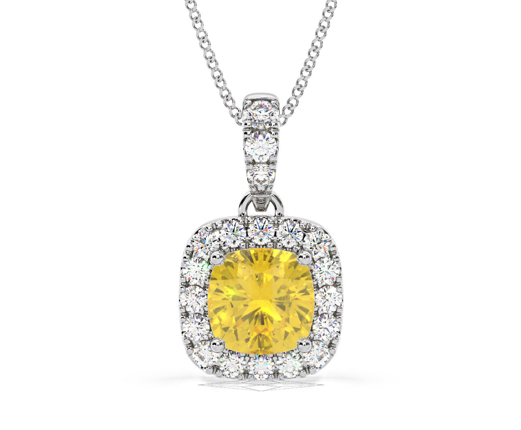 Beatrice Yellow Lab Diamond Cushion Cut Necklace 1.38ct in 18K White Gold - Elara Collection