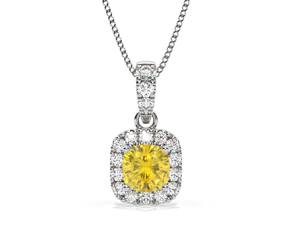 Beatrice Yellow Lab Diamond Cushion Cut Necklace 0.70ct in 18K White Gold - Elara Collection