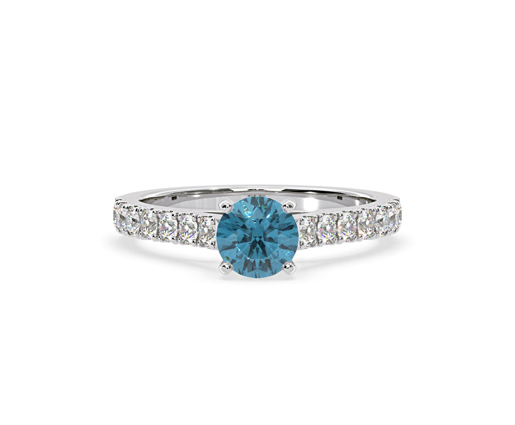 Natalia Blue Lab Diamond 1.50ct Side Stone Ring in Platinum - Elara Collection