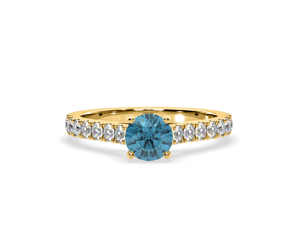 Natalia Blue Lab Diamond 1.50ct Side Stone Ring in 18K Yellow Gold - Elara Collection