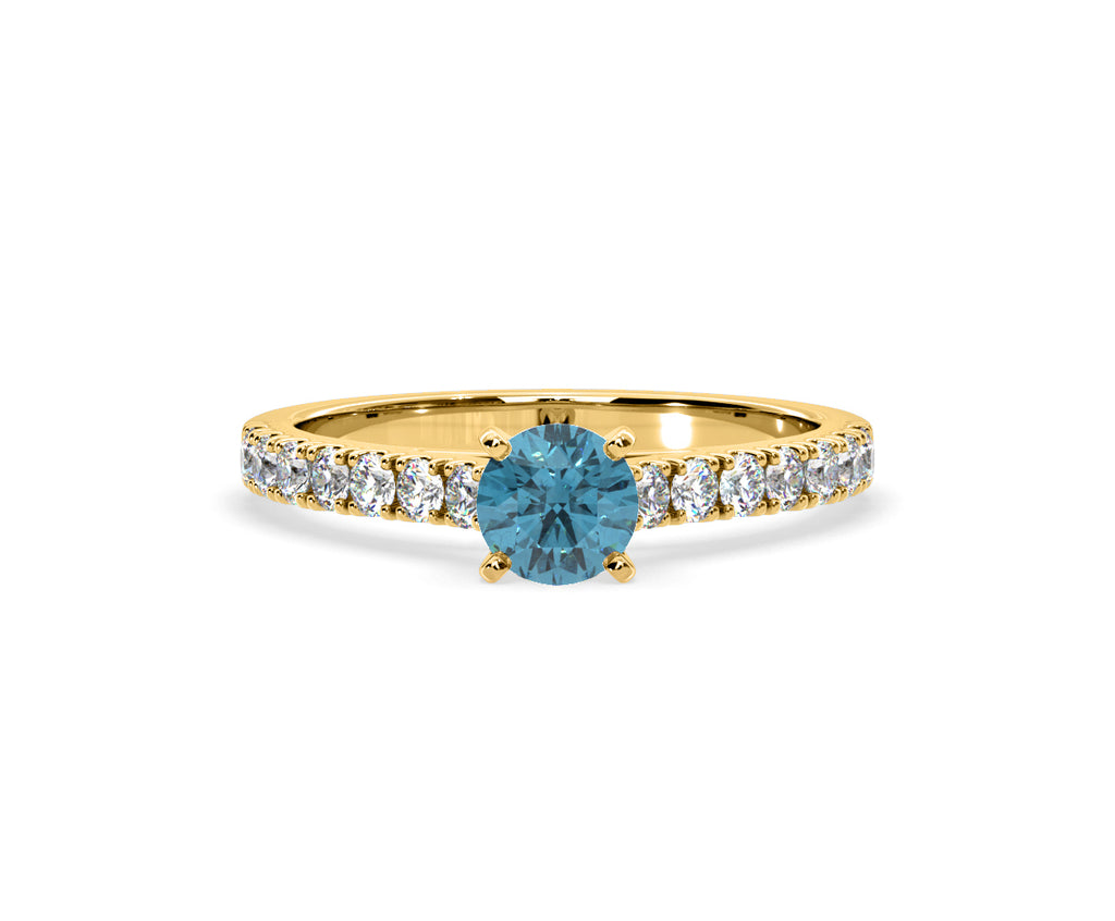 Natalia Blue Lab Diamond 0.91ct Side Stone Ring in 18K Yellow Gold - Elara Collection