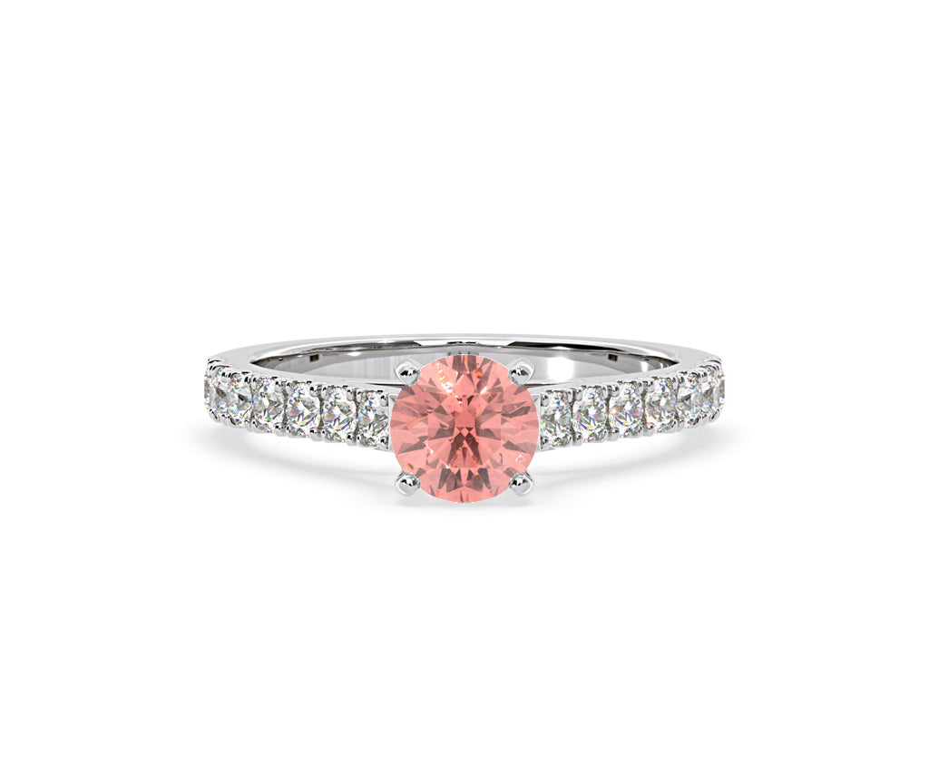 Natalia Pink Lab Diamond 1.50ct Side Stone Ring in 18K White Gold - Elara Collection