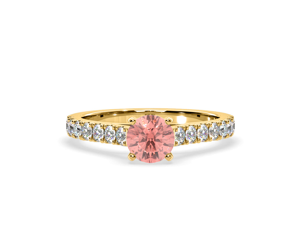 Natalia Pink Lab Diamond 1.50ct Side Stone Ring in 18K Yellow Gold - Elara Collection