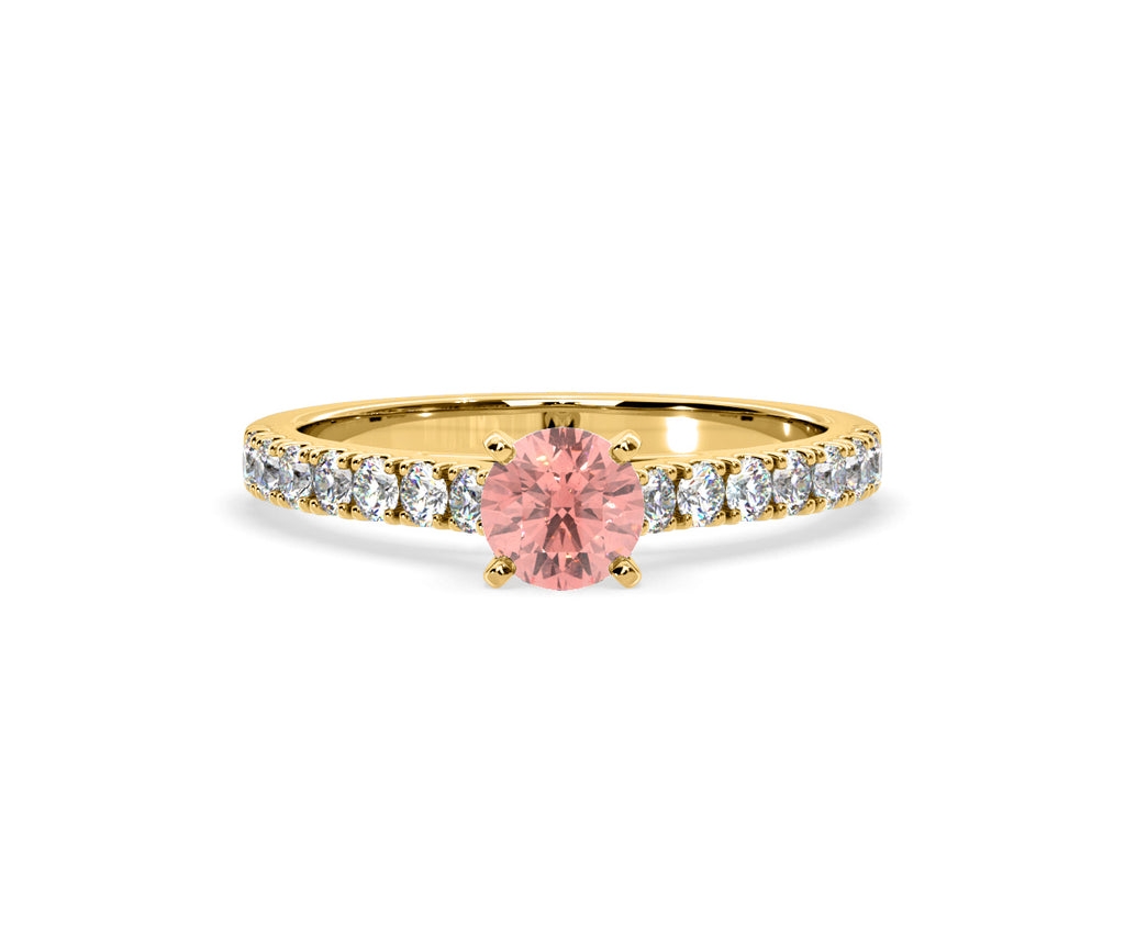 Natalia Pink Lab Diamond 0.91ct Side Stone Ring in 18K Yellow Gold - Elara Collection