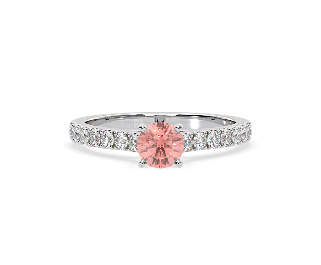 Natalia Pink Lab Diamond 0.91ct Side Stone Ring in 18K White Gold - Elara Collection