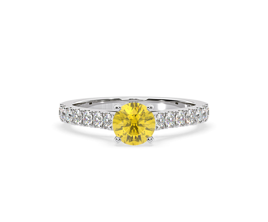 Natalia Yellow Lab Diamond 1.50ct Side Stone Ring in 18K White Gold - Elara Collection