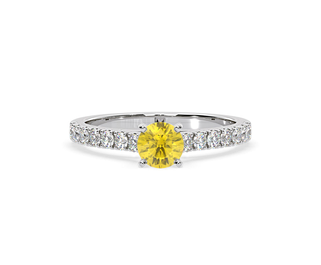 Natalia Yellow Lab Diamond 0.91ct Side Stone Ring in 18K White Gold - Elara Collection