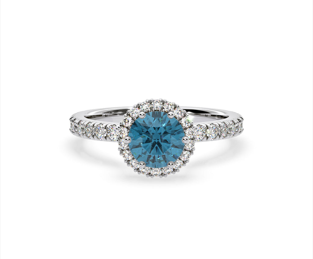 Alessandra Blue Lab Diamond 1.70.ct Halo Ring in 18K White Gold - Elara Collection