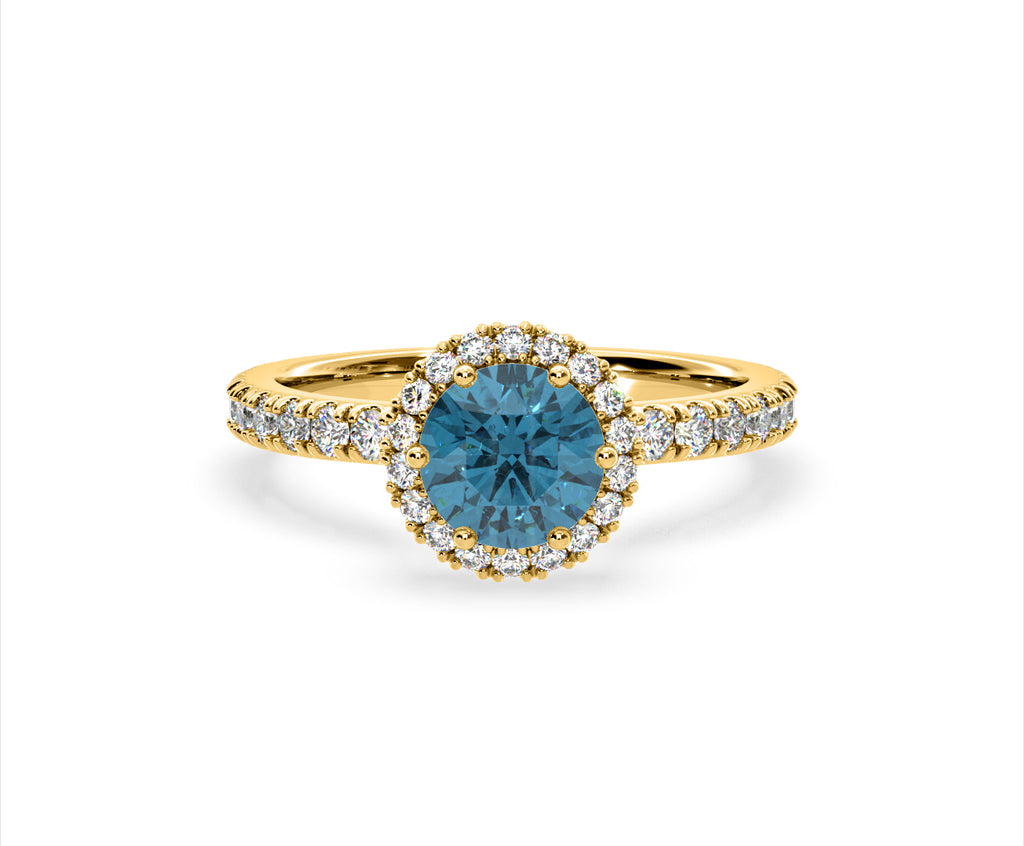 Alessandra Blue Lab Diamond 1.70.ct Halo Ring in 18K Yellow Gold - Elara Collection