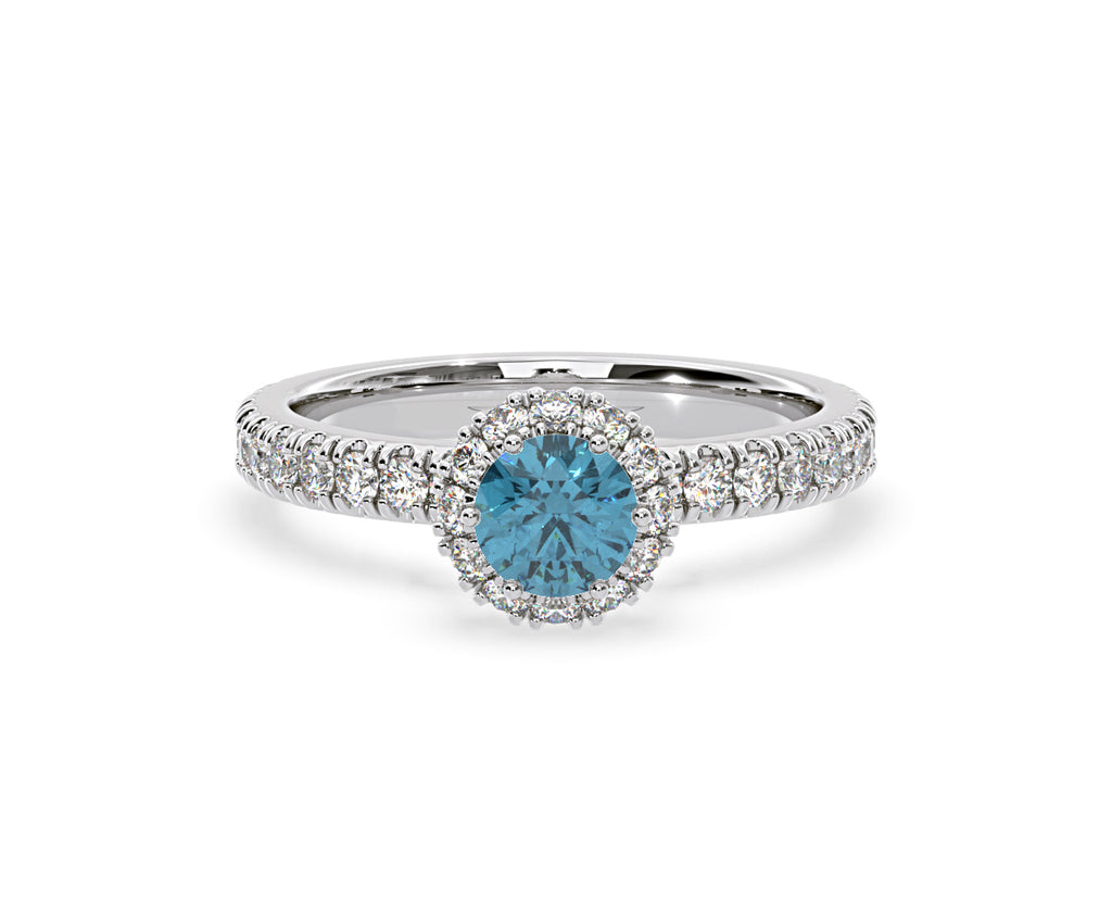 Alessandra Blue Lab Diamond 1.10.ct Halo Ring in 18K White Gold - Elara Collection