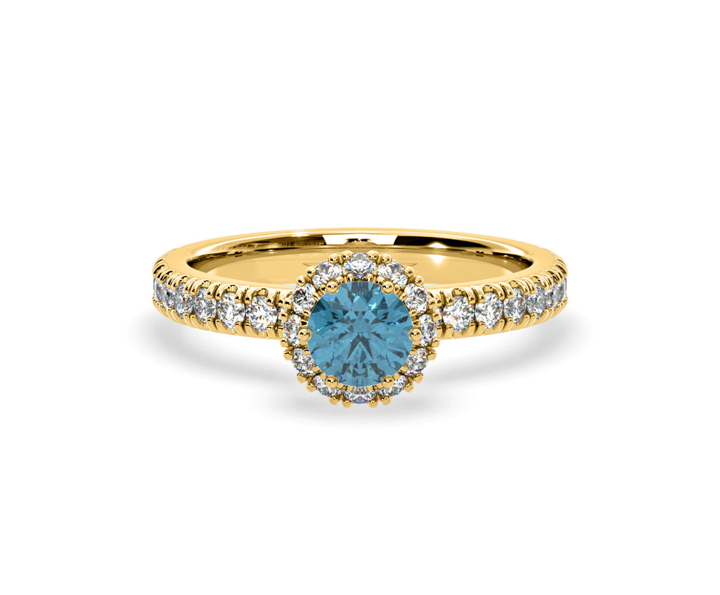 Alessandra Blue Lab Diamond 1.10.ct Halo Ring in 18K Yellow Gold - Elara Collection